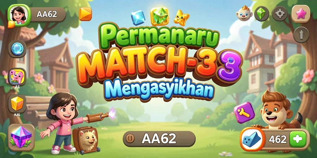 Tampilan gameplay seru dari AA62 dengan berbagai tantangan Match-3.