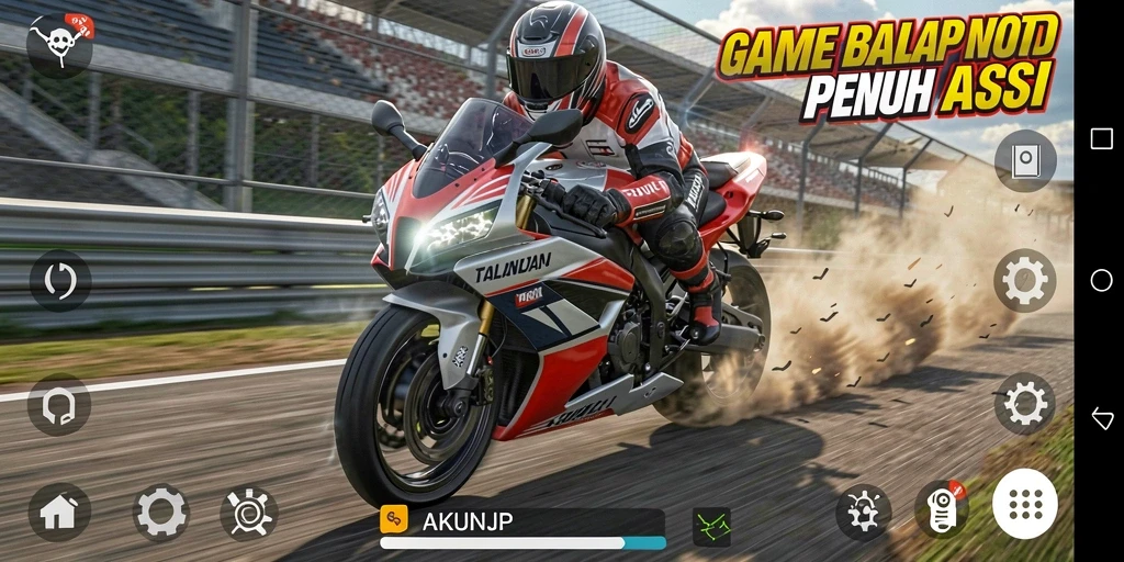 Screenshot gameplay AKUNJP dengan aksi balap motor yang seru.