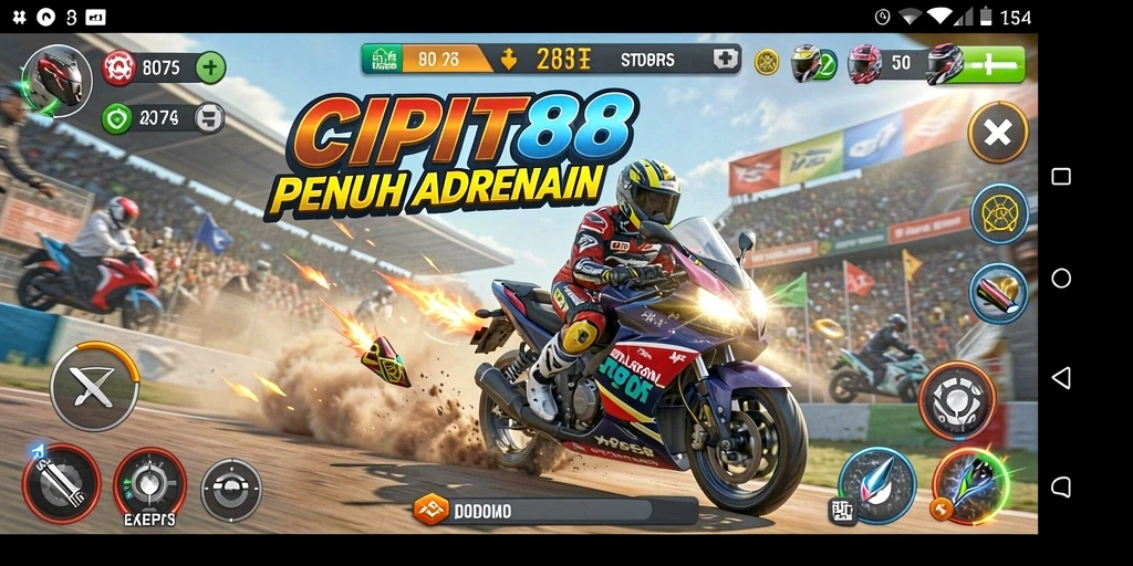 Tangkapan layar permainan CIPIT88 menampilkan balapan motor yang mendebarkan.