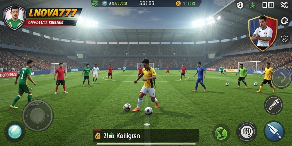 Tampilan menegangkan gameplay LNOVA777 yang penuh aksi sepak bola.