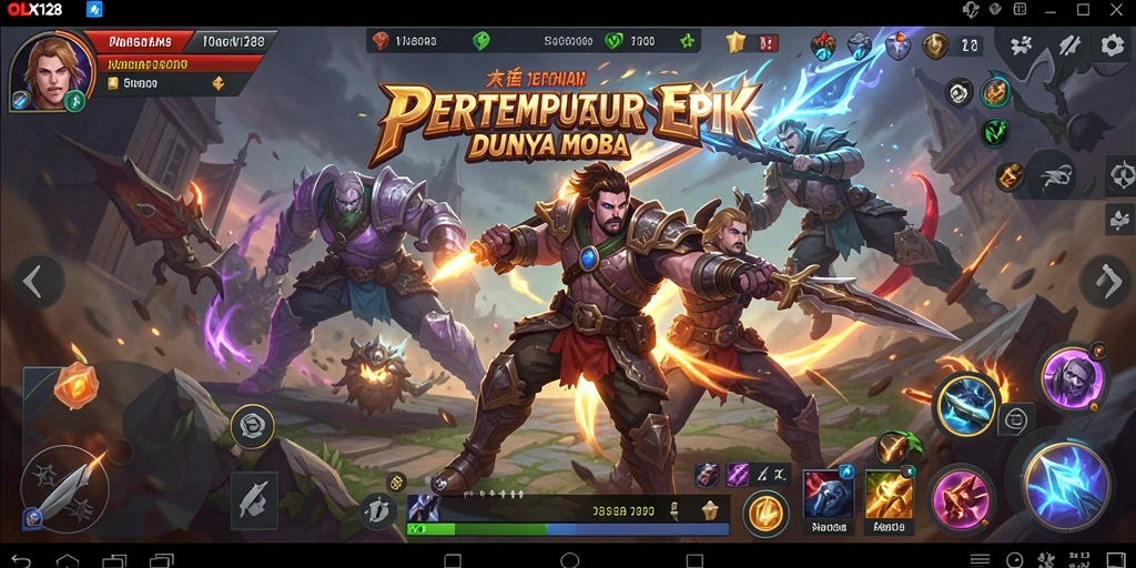 Tampilan gameplay seru OLX128 dalam pertempuran MOBA.