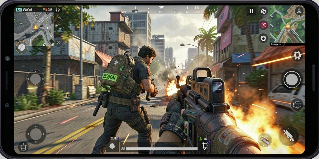 Screenshot menampilkan aksi intens P200M dalam gameplay TPS yang menegangkan.