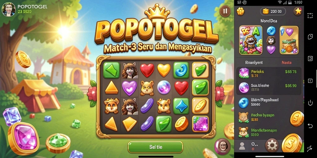 Screenshot gameplay <strong>POPOTOGEL</strong> menampilkan keseruan mencocokkan objek.