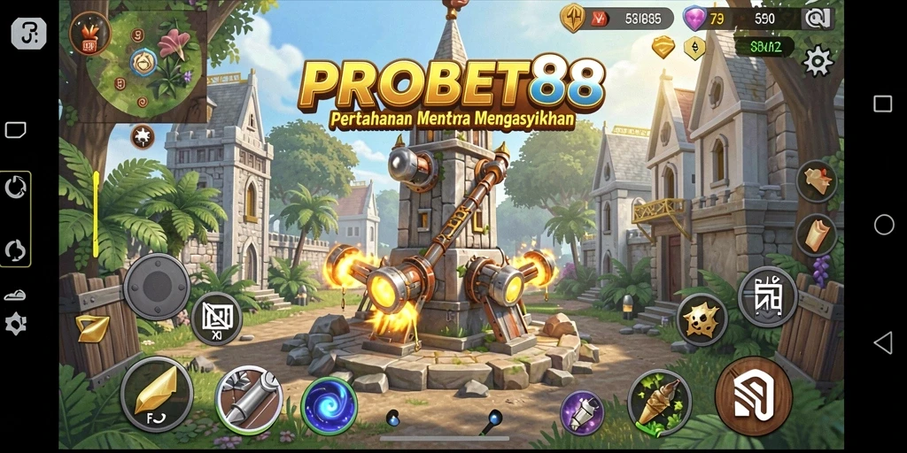 Tangkapan layar menunjukkan aksi seru dalam permainan Tower Defense PROBET88.
