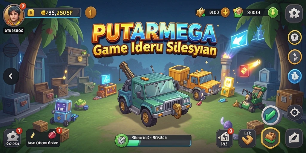 Screenshot gameplay PUTARMEGA menunjukkan karakter yang sedang mengumpulkan sumber daya.