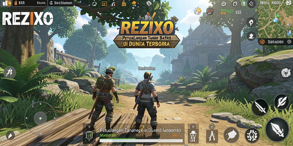 Screenshot gameplay <strong>REZIXO</strong> yang menampilkan penjelajahan dunia luas.